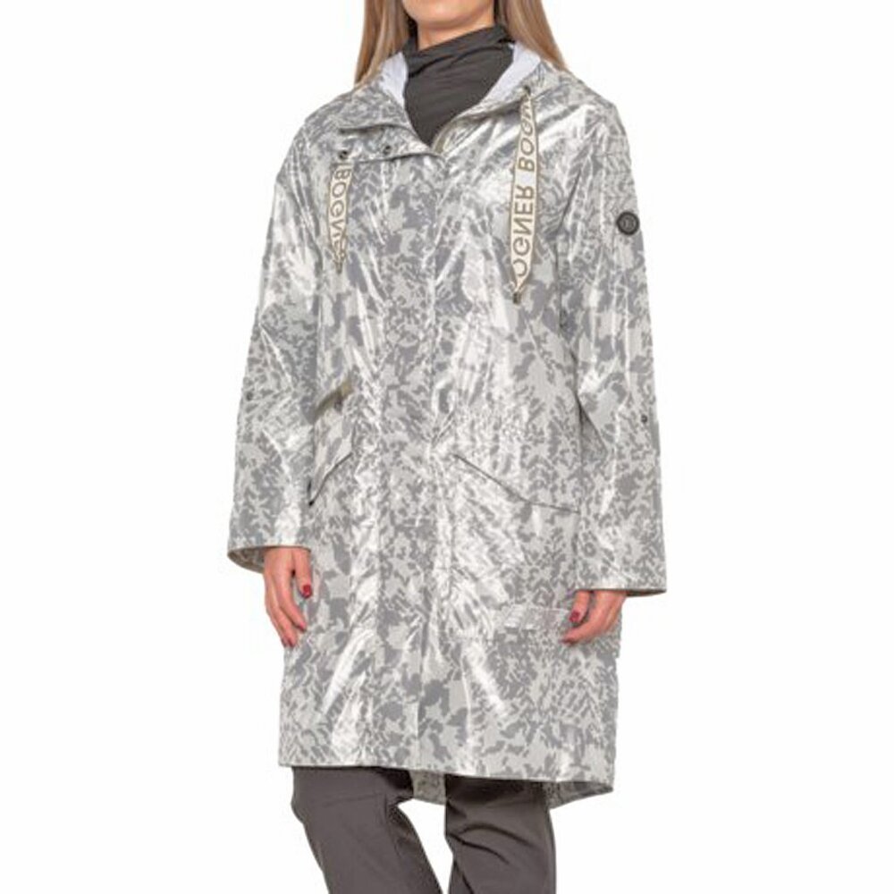 NEW $850 Bogner Elle Lightweight Hooded! US 8 e 38 Med Silvery Gray Long Shell